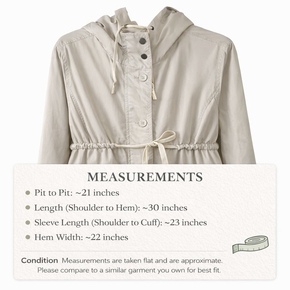Gap Beige Utility Jacket Hooded Drawstring Cotton | Lightweight‎ Layer - Picture 9 of 9
